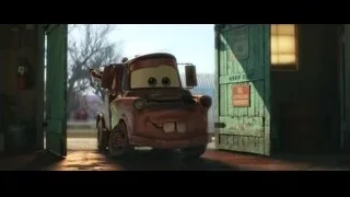 red car with smiley face by open door — Cars 3