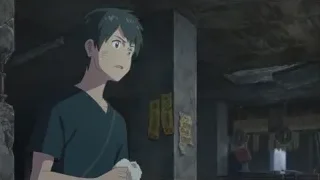 Young man in dimly lit stone room — Weathering with You
