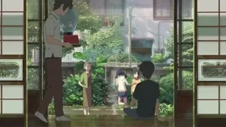 People sitting by window with garden view — Weathering with You