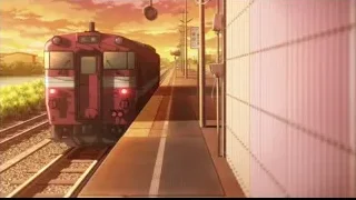 Red train at station during sunset — I Want To Eat Your Pancreas