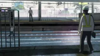 men and boy on train platform — Weathering with You