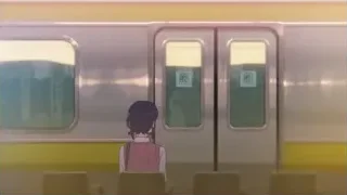 girl looking out train window — Your Name