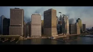 city skyline at dusk with smoke — Batman: The Dark Knight Rises