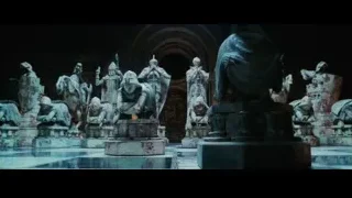 Knight statue in dark room with arches — Harry Potter and the Philosophers Stone