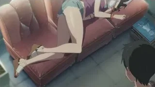 Woman lying on couch, man looking — Weathering with You
