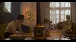 Shirtless man and woman in robe conversing — Peaky Blinders
