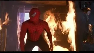 Spiderman crouching in front of fire — Spider Man