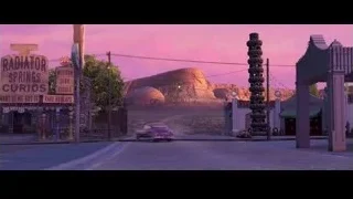 Desert street scene with Radiator Springs sign — Cars