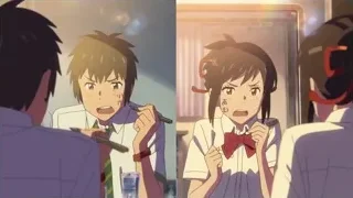 split screen of anime characters — Your Name