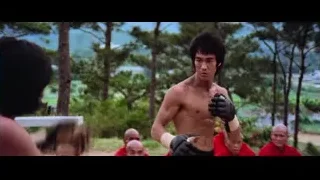 Bruce Lee shirtless with boxing gloves in park — Bruce Lee: Enter The Dragon