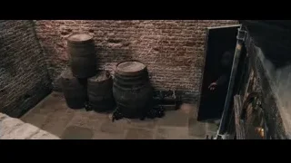 Man and woman talking in cellar with barrels — Harry Potter and the Philosophers Stone
