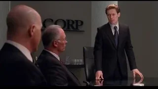 three men conversing in CORP meeting room — Spider Man
