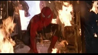 Spiderman crouching before raging fire — Spider Man