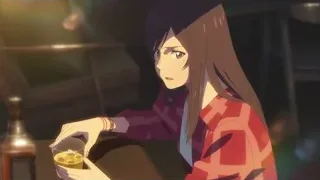 woman with whiskey glass looking serious — Weathering with You