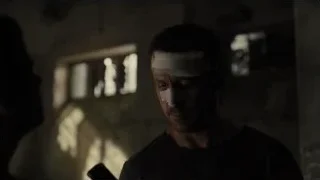 man with bandaged head standing in dim room — Blade Runner 2049