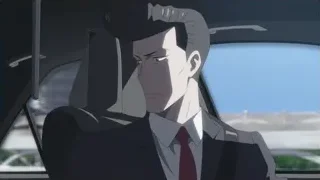 man in suit sitting in car backseat — Weathering with You