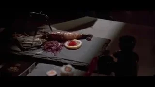 Cooked shrimp on black plate — American Psycho