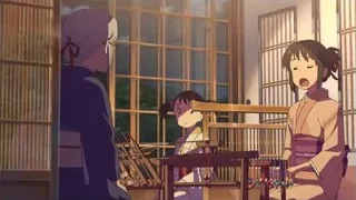 girls in kimonos in room with windows — Your Name