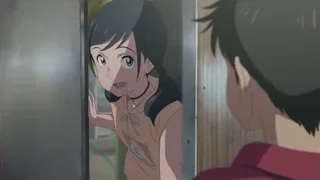 animated girl and man by door — Weathering with You