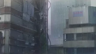dilapidated building with large crane — Weathering with You