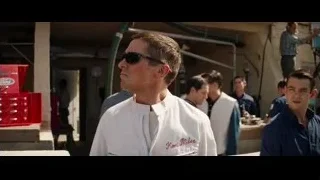 cars racing on race track — Ford v Ferrari