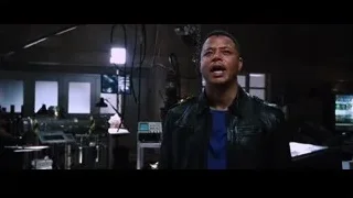 man looking at robot with monitors — Iron Man