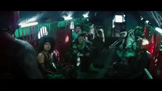 woman holding gun in spaceship cockpit — Deadpool 2