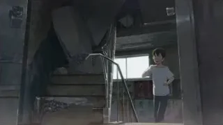 Young boy on stairs in abandoned building — Weathering with You