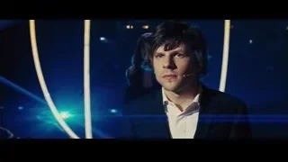 Man and woman on futuristic stage with blue lights — Now You See Me