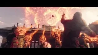 Battle scene at flaming temple — Doctor Strange 2