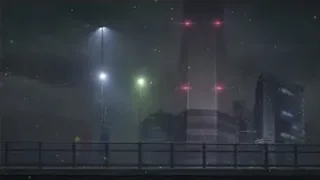 city skyline at night with red light — Weathering with You