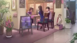 three people at restaurant table — Weathering with You
