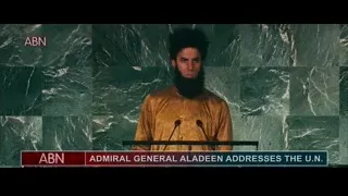 Admiral General Aladeen addressing UN at podium — The Dictator