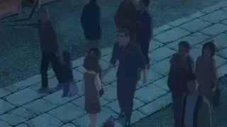 people walking on cobblestone street at night — Your Name