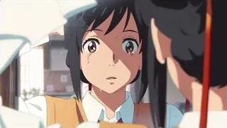 animated girl with sad expression and umbrella — Your Name