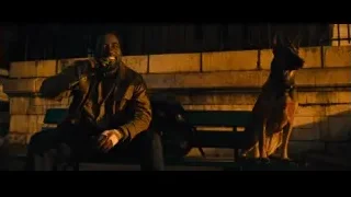 man with dog on bench drinking beer — John Wick: Chapter 4