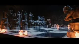 People in castle room with chessboard and knights — Harry Potter and the Philosophers Stone