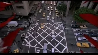 busy New York City street at dusk — Spider Man