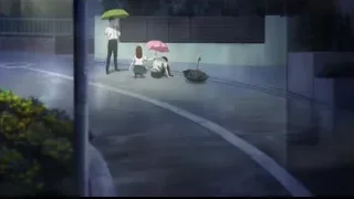 Couple sitting under pink umbrella on street — I Want To Eat Your Pancreas