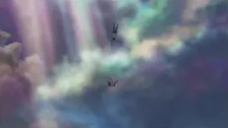 Two people skydiving in cloudy sky — Weathering with You