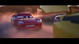 Lightning McQueen driving on dirt road at sunset — Cars 3