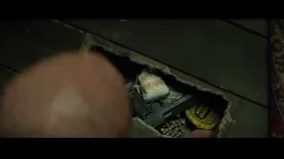 handgun and items in hole in floor — Deadpool 2
