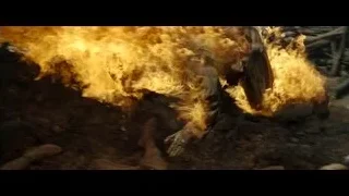Distressed soldiers around large fire at night — Hacksaw Ridge