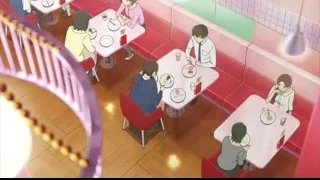 People conversing in restaurant with spiral staircase — I Want To Eat Your Pancreas