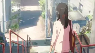 Young girl standing on urban stairs — Your Name