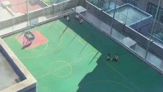 people playing basketball on rooftop court — Your Name