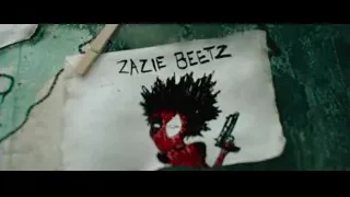 paper with Zazie Beetz drawing and gun — Deadpool 2