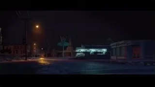 street at night with gas station and moon — Cars