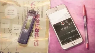 Smartphone and voice recorder on pink background — Weathering with You