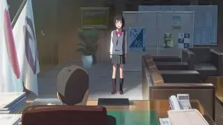 girl looking at man at office desk — Your Name